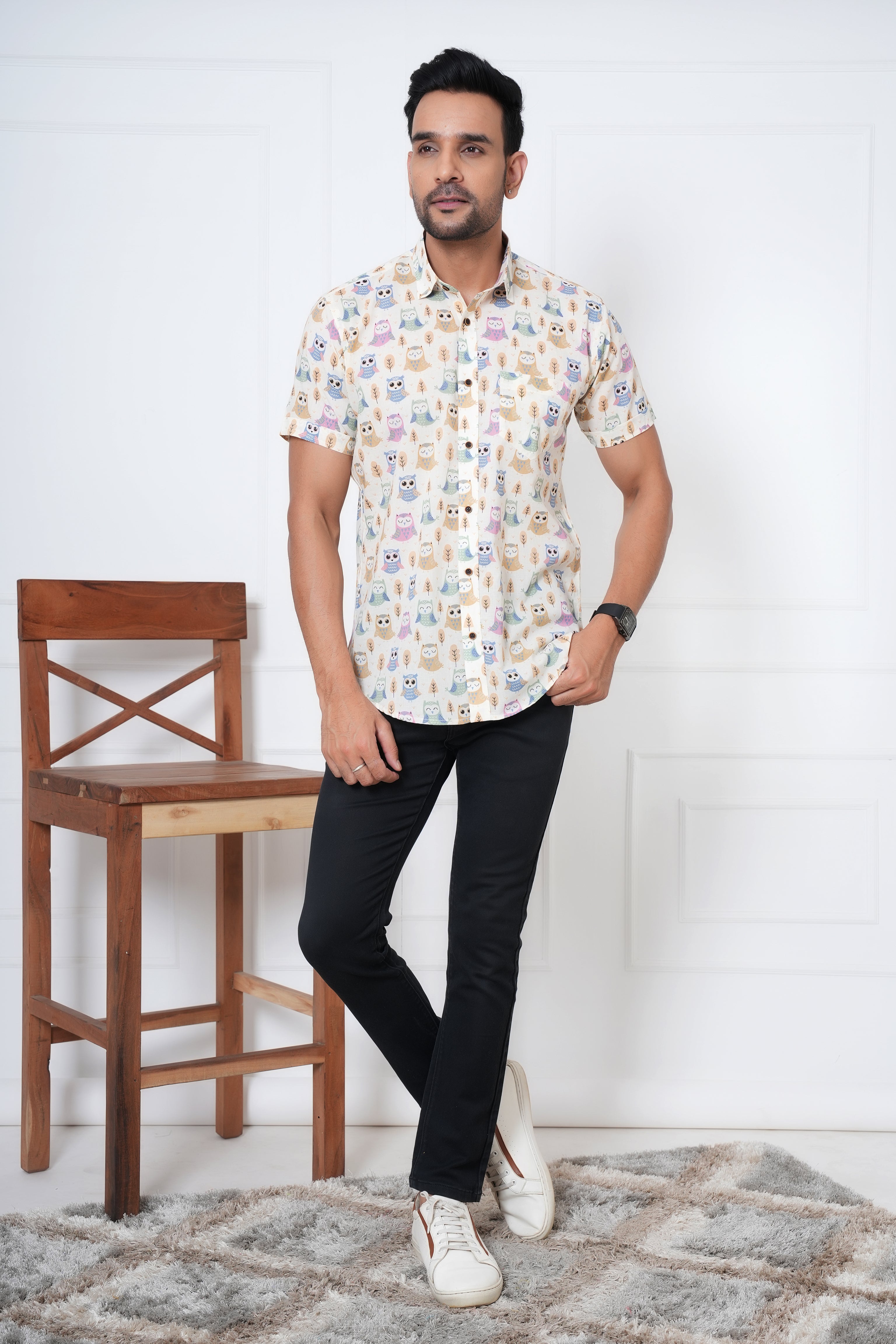 Cambric Fabric Men Half Shirt