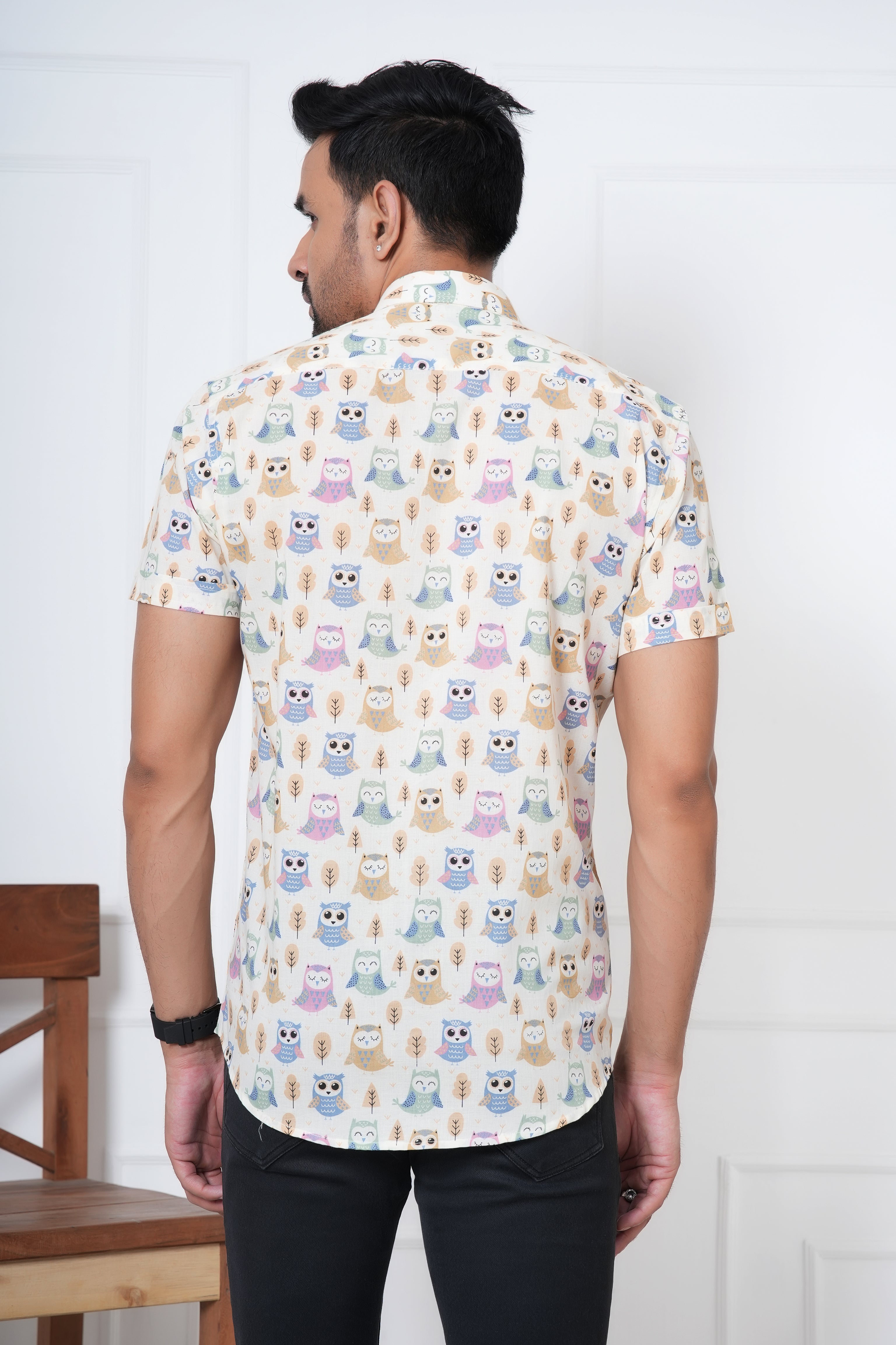 Cambric Fabric Men Half Shirt