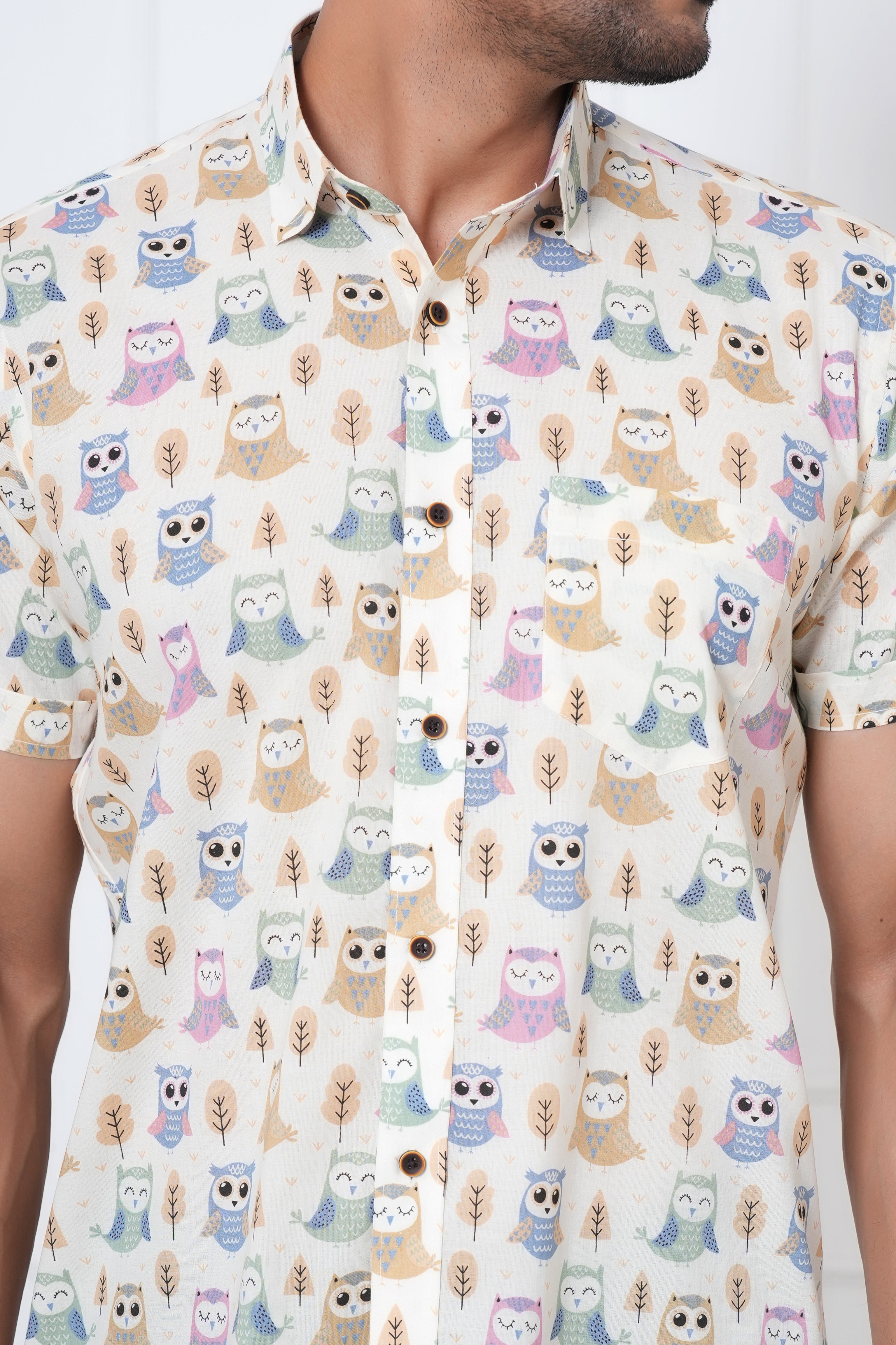 Cambric Fabric Men Half Shirt