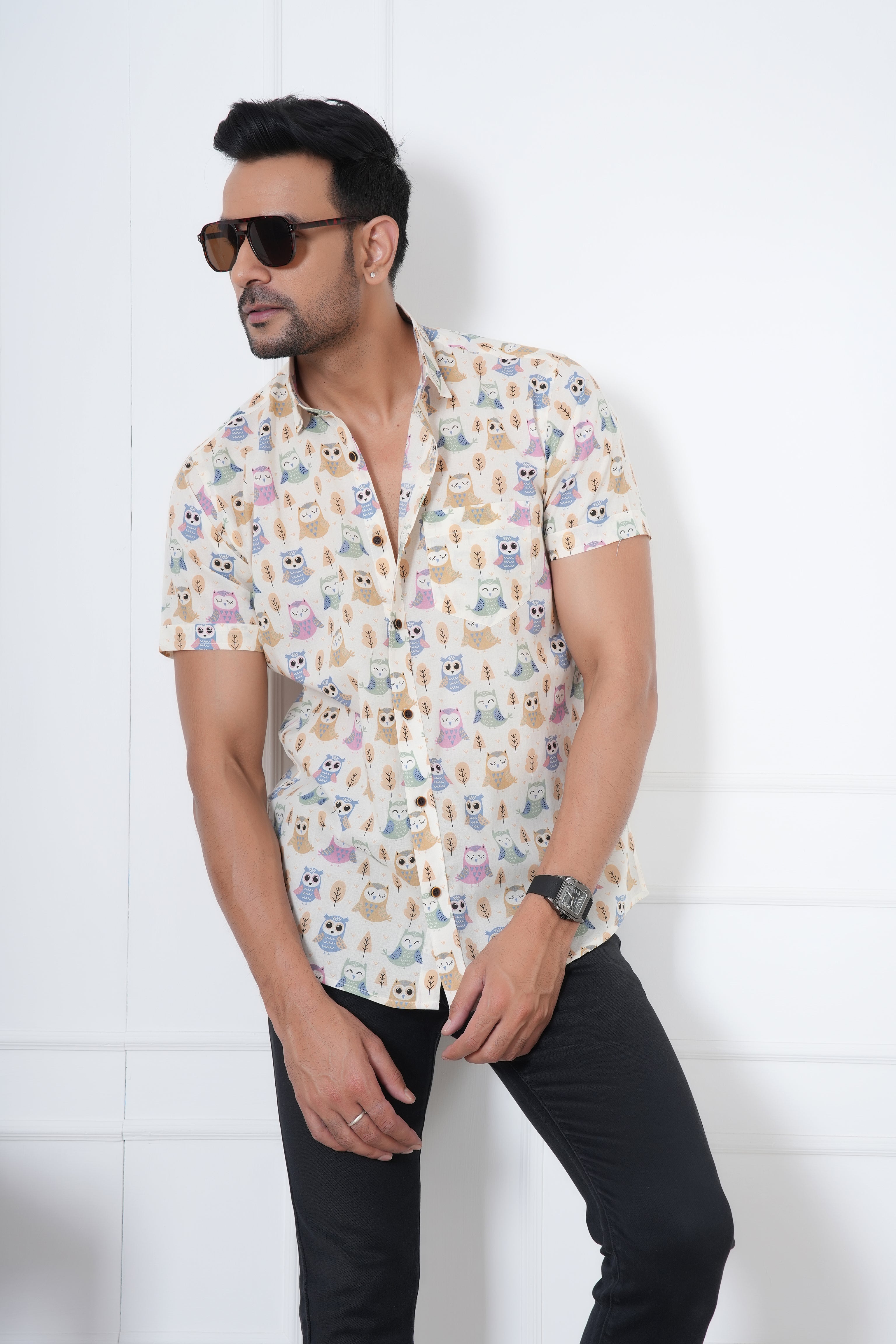 Cambric Fabric Men Half Shirt