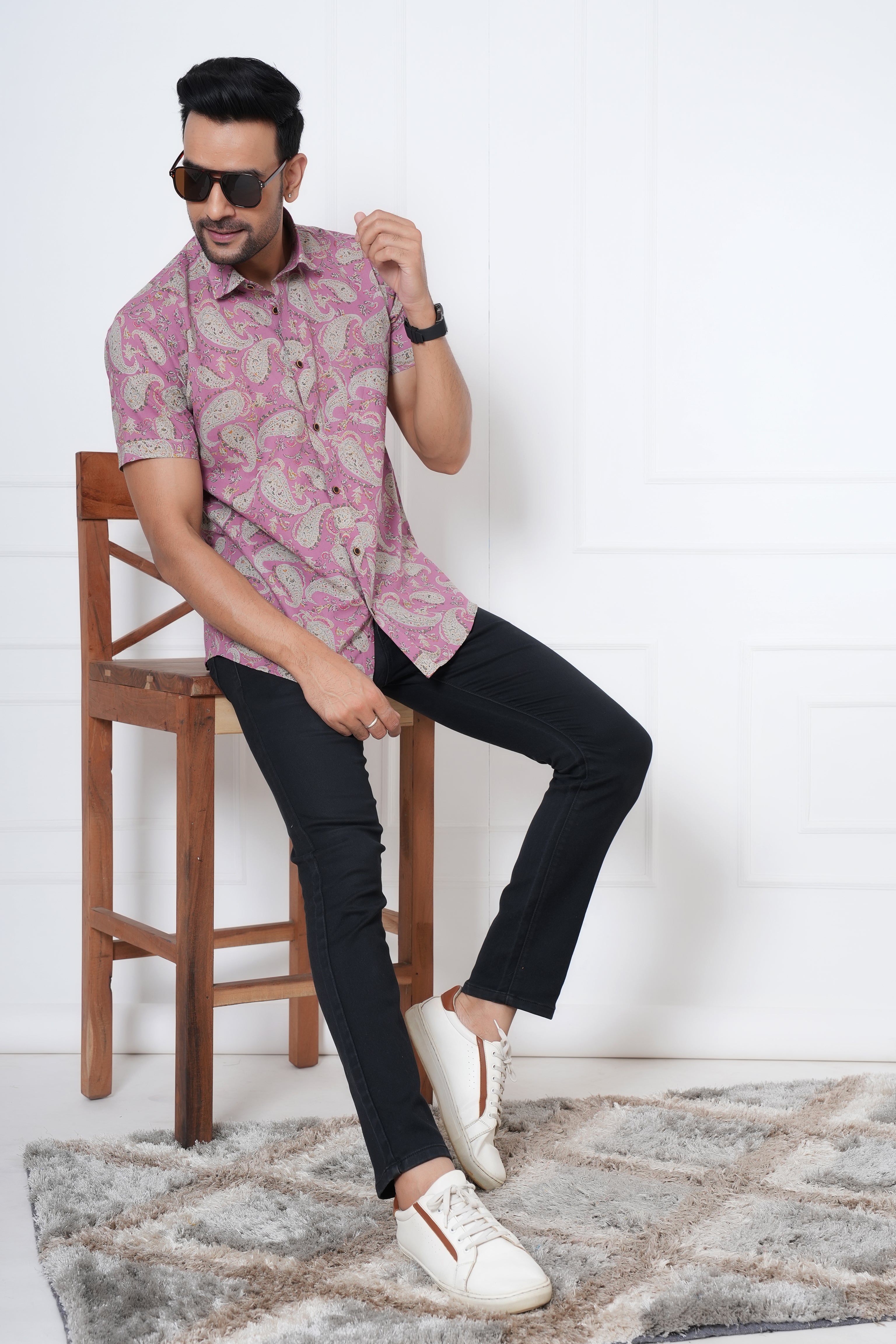 Cambric Fabric Men Half Shirt
