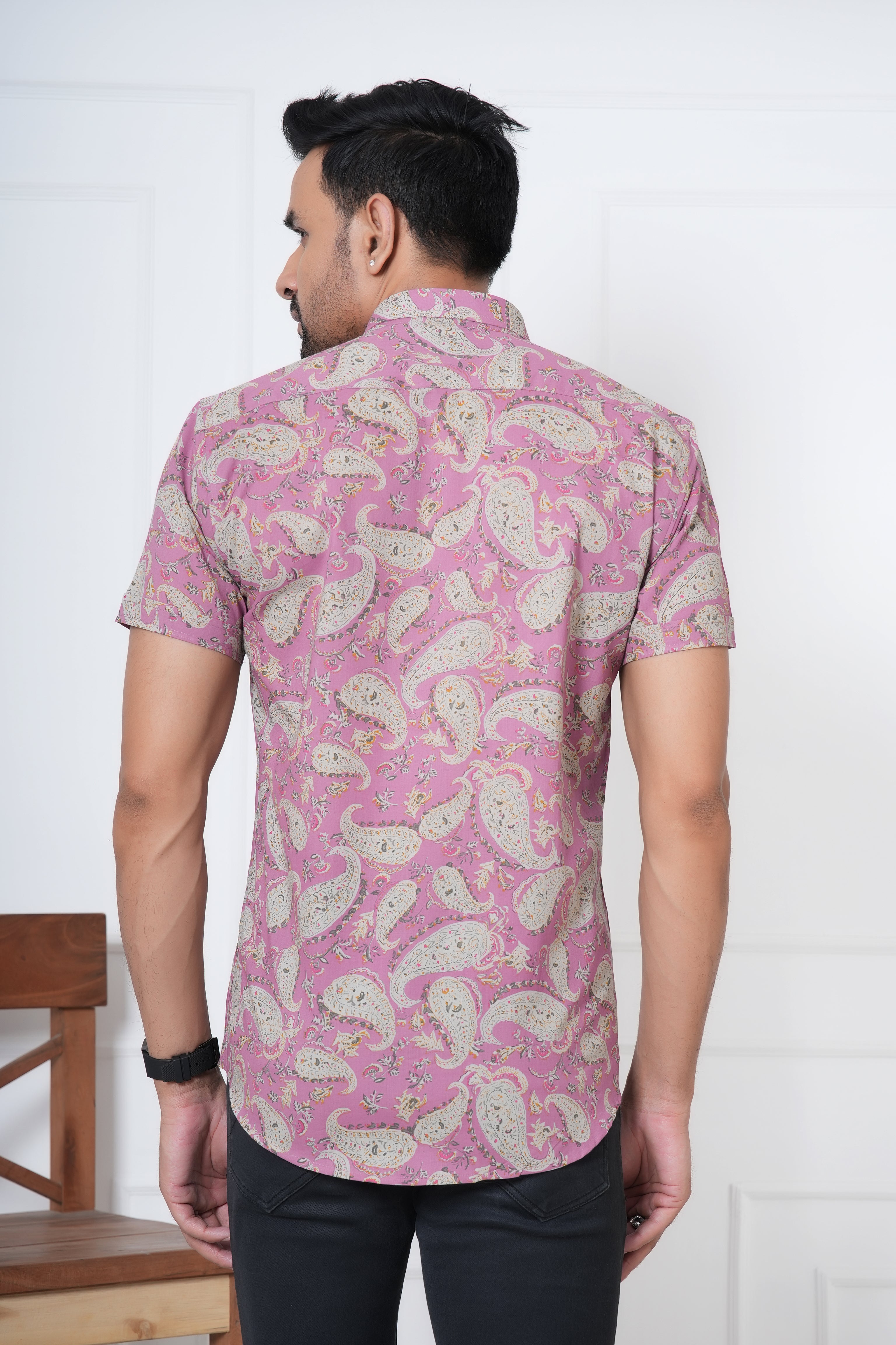 Cambric Fabric Men Half Shirt
