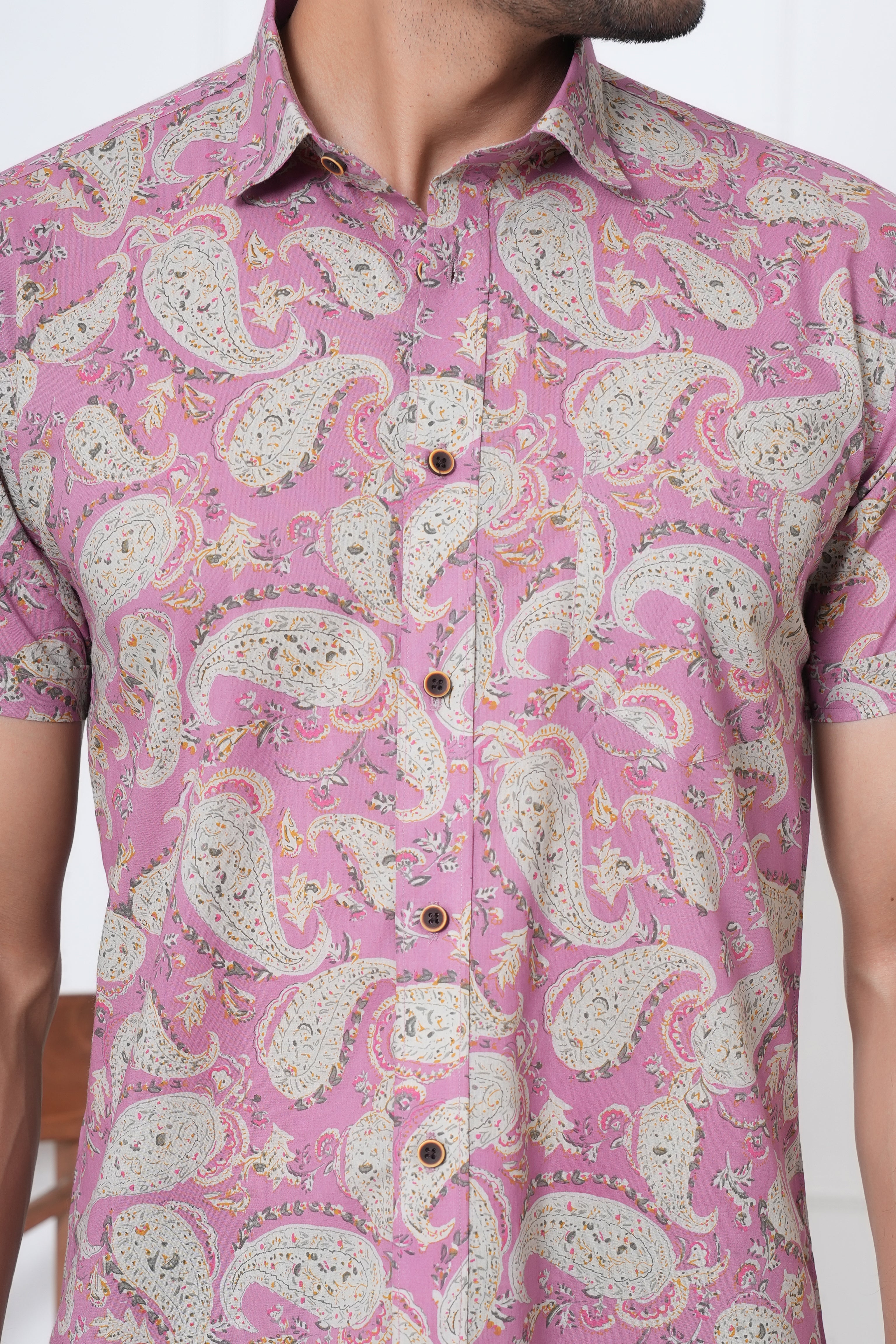 Cambric Fabric Men Half Shirt