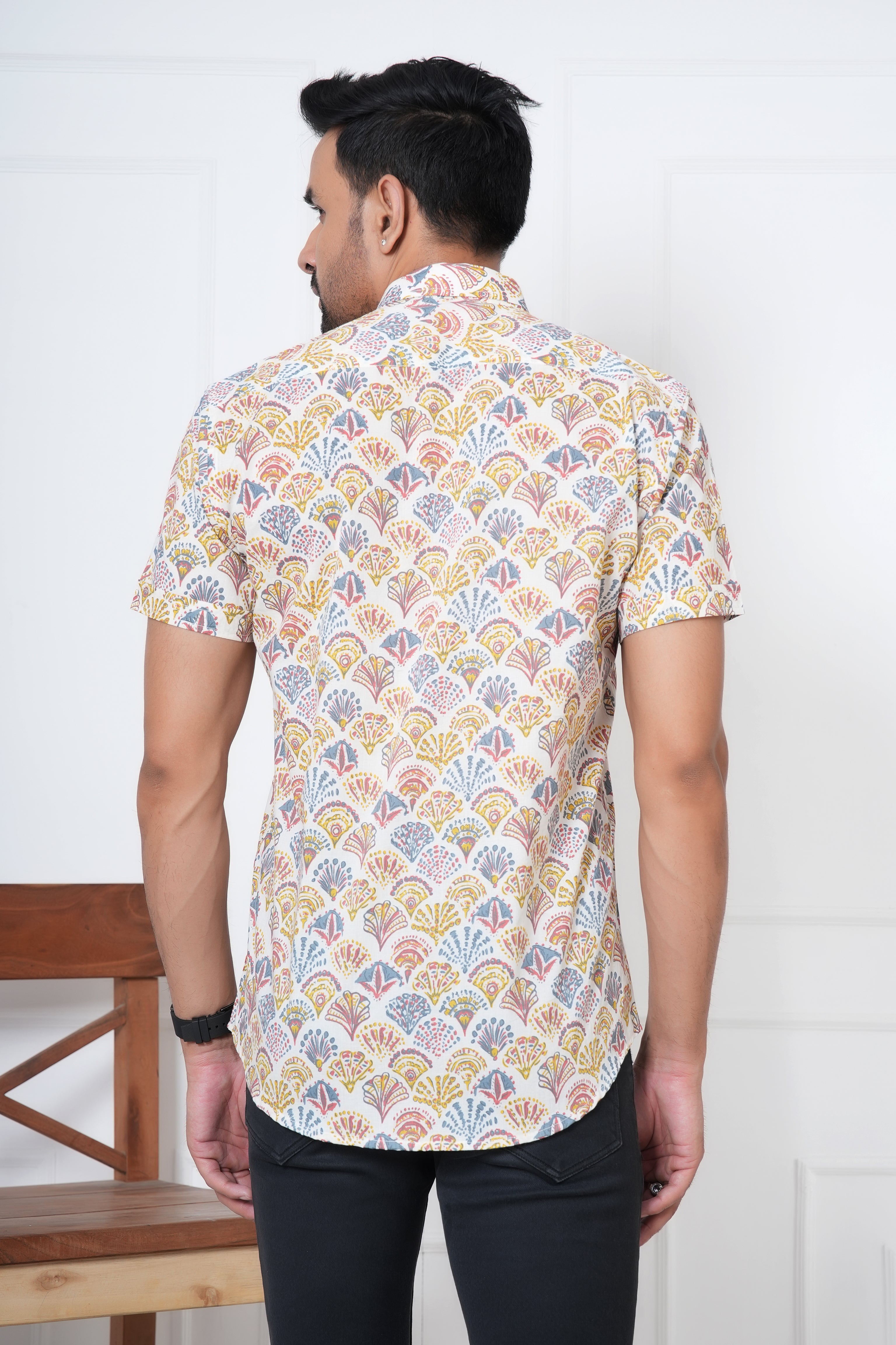 Cambric Fabric Men Half Shirt