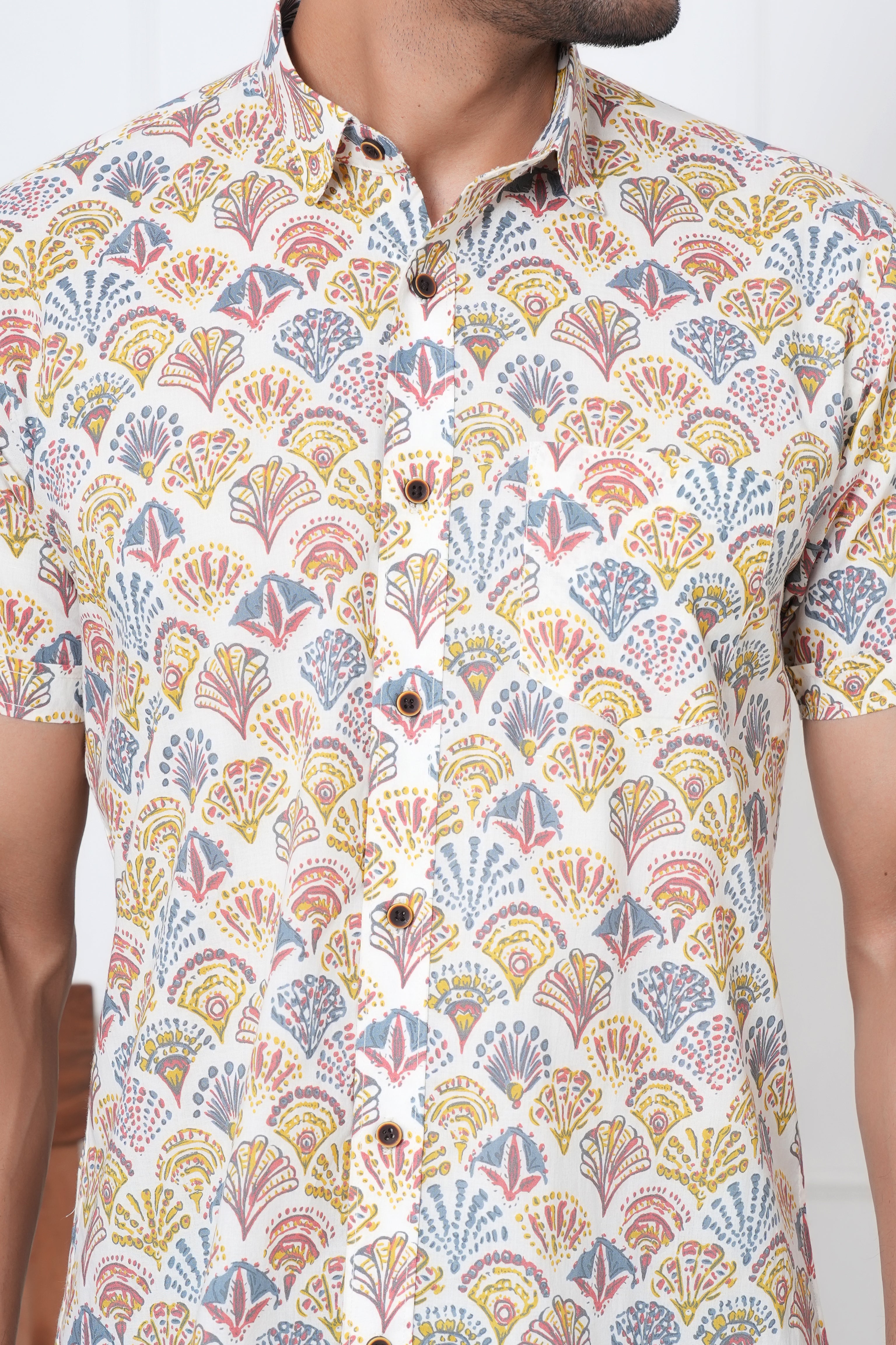 Cambric Fabric Men Half Shirt