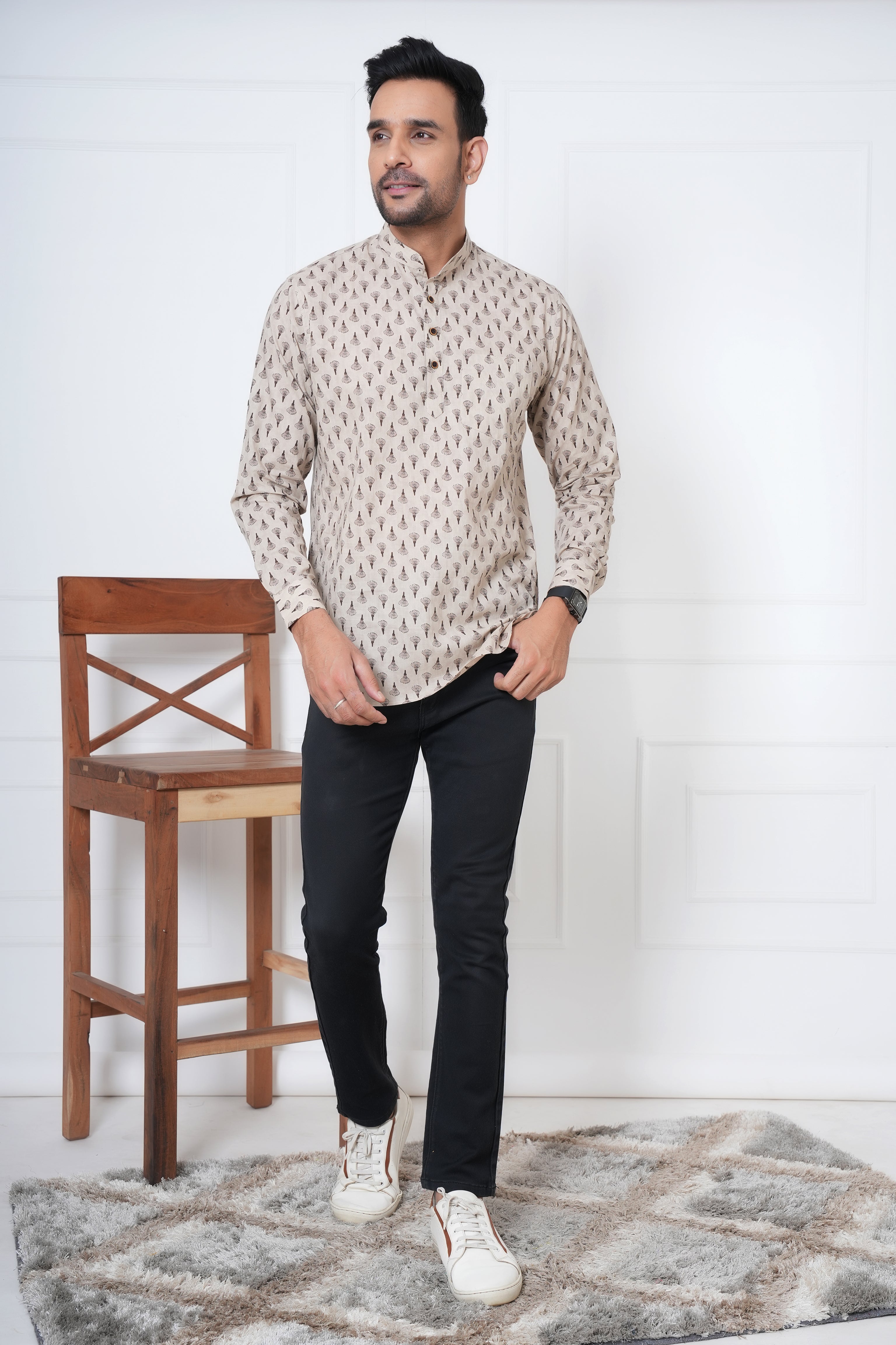 Cambric Fabric Men Short Kurta