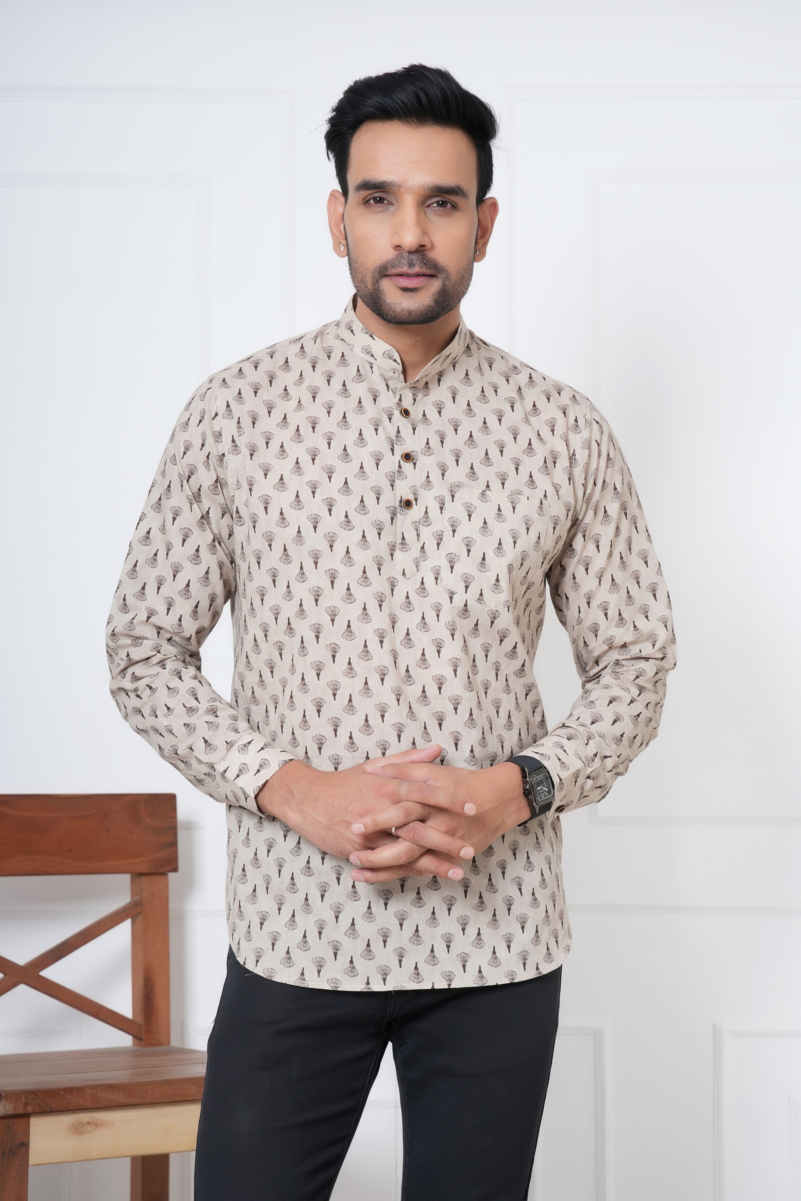 Cambric Fabric Men Short Kurta