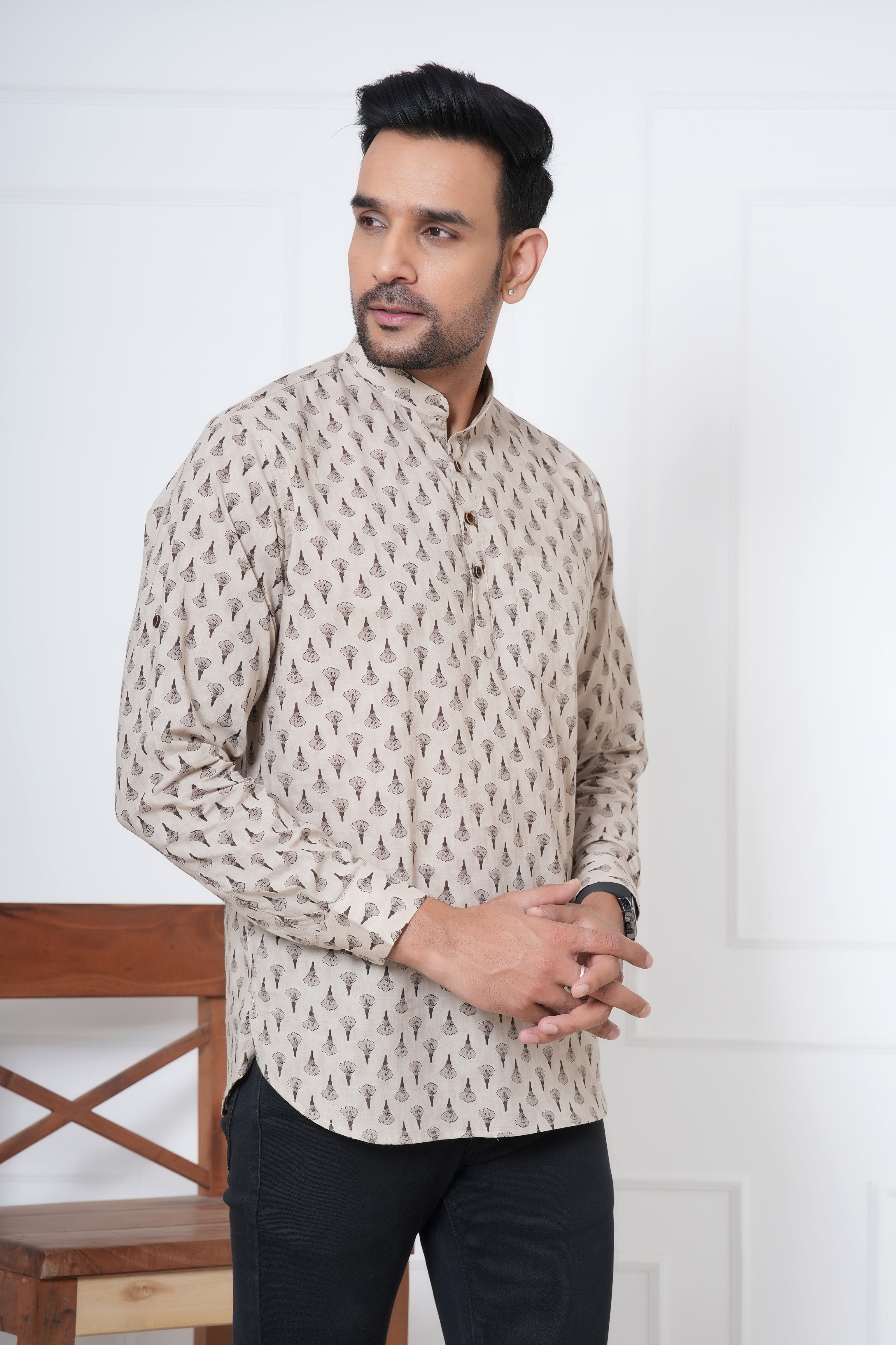 Cambric Fabric Men Short Kurta