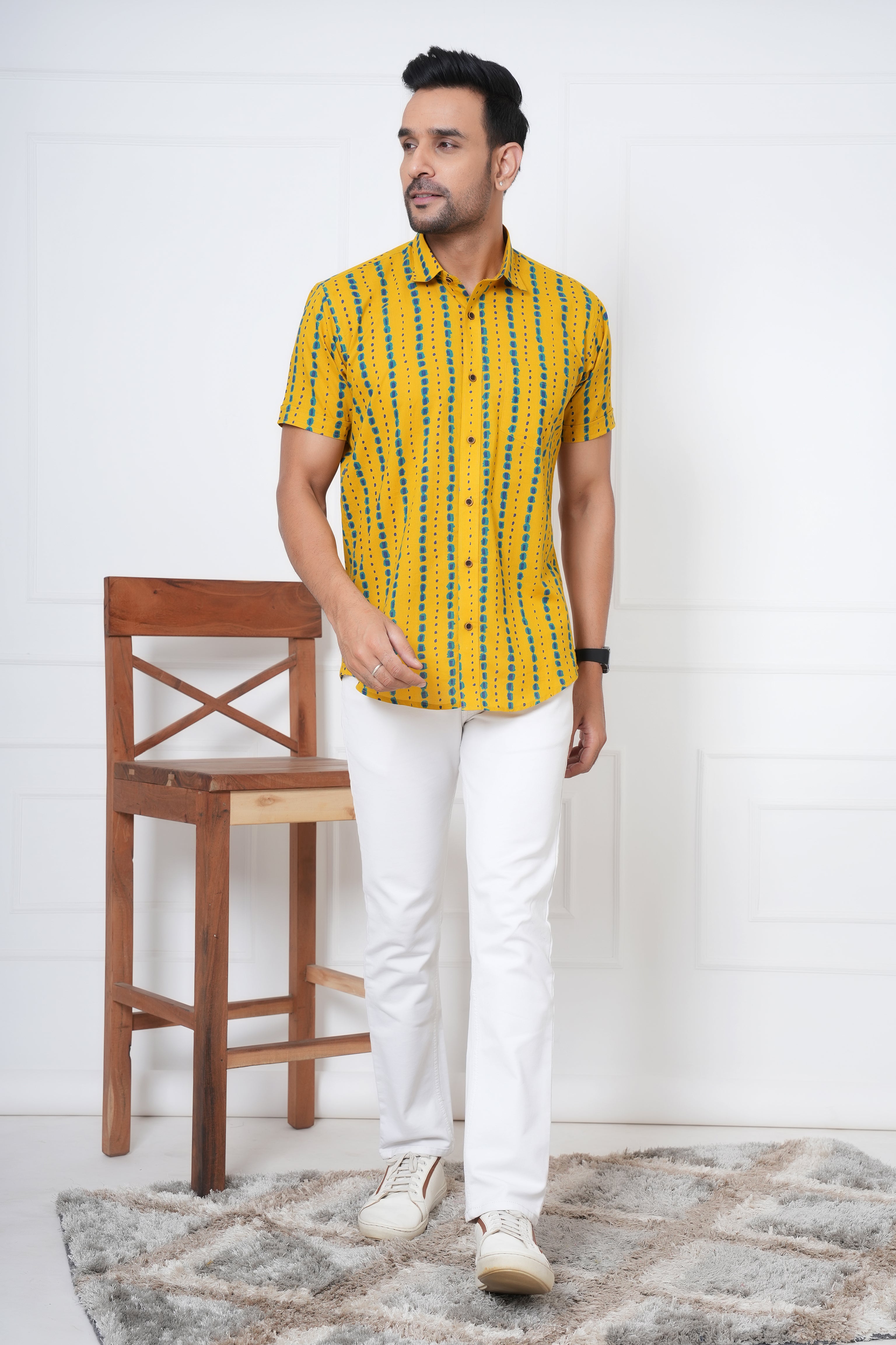 Cambric Fabric Men Half Shirt