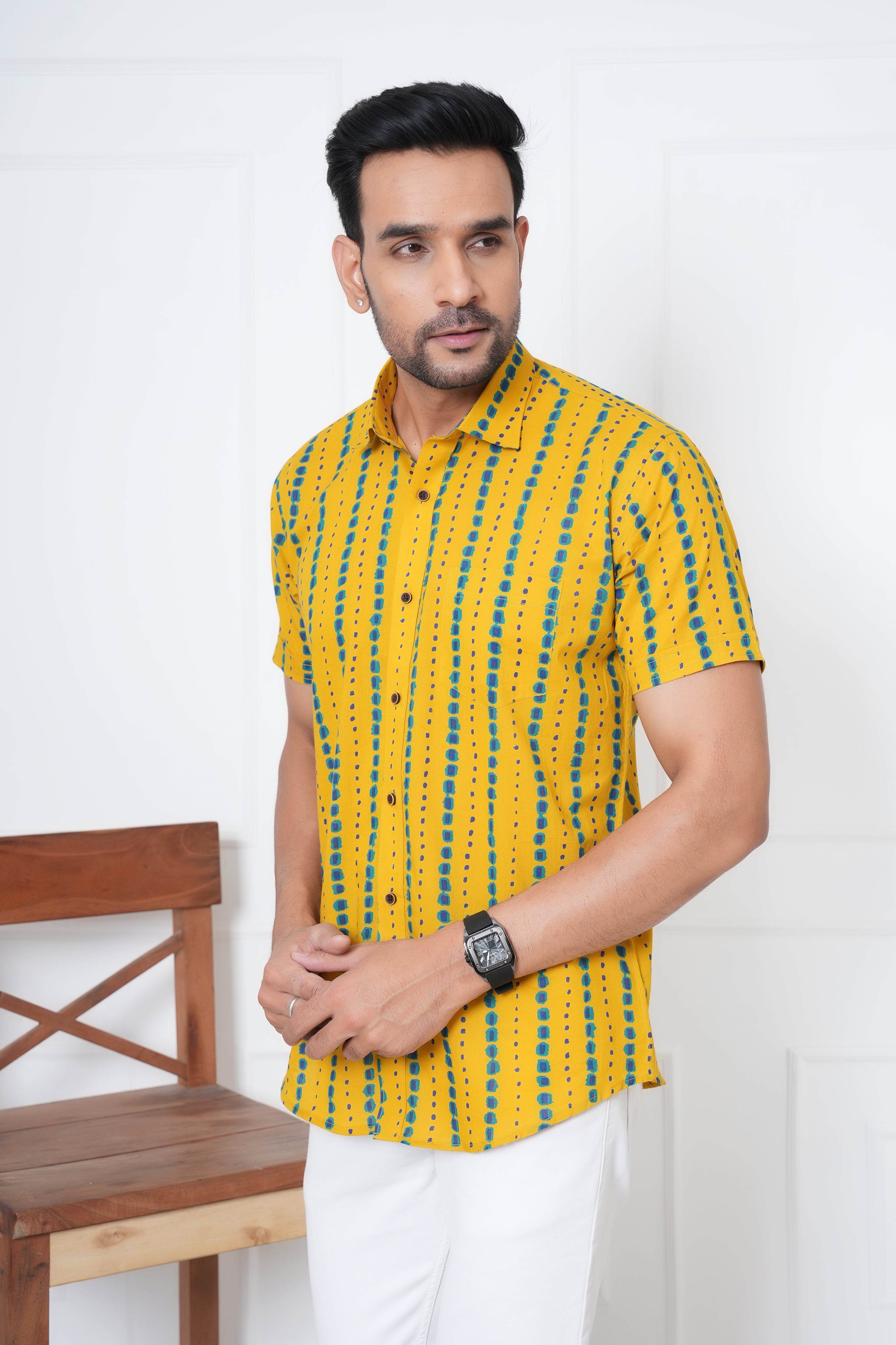 Cambric Fabric Men Half Shirt