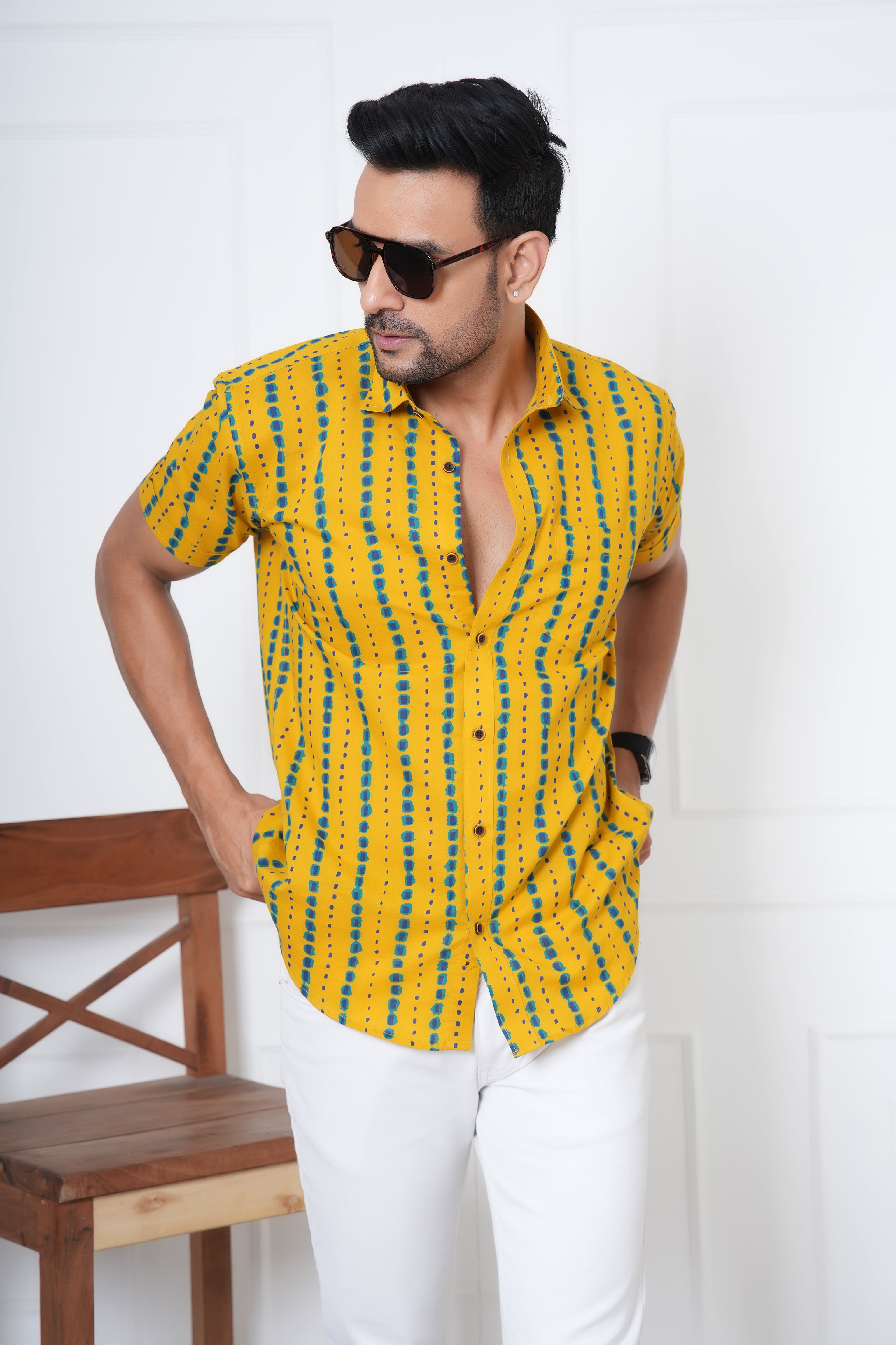 Cambric Fabric Men Half Shirt