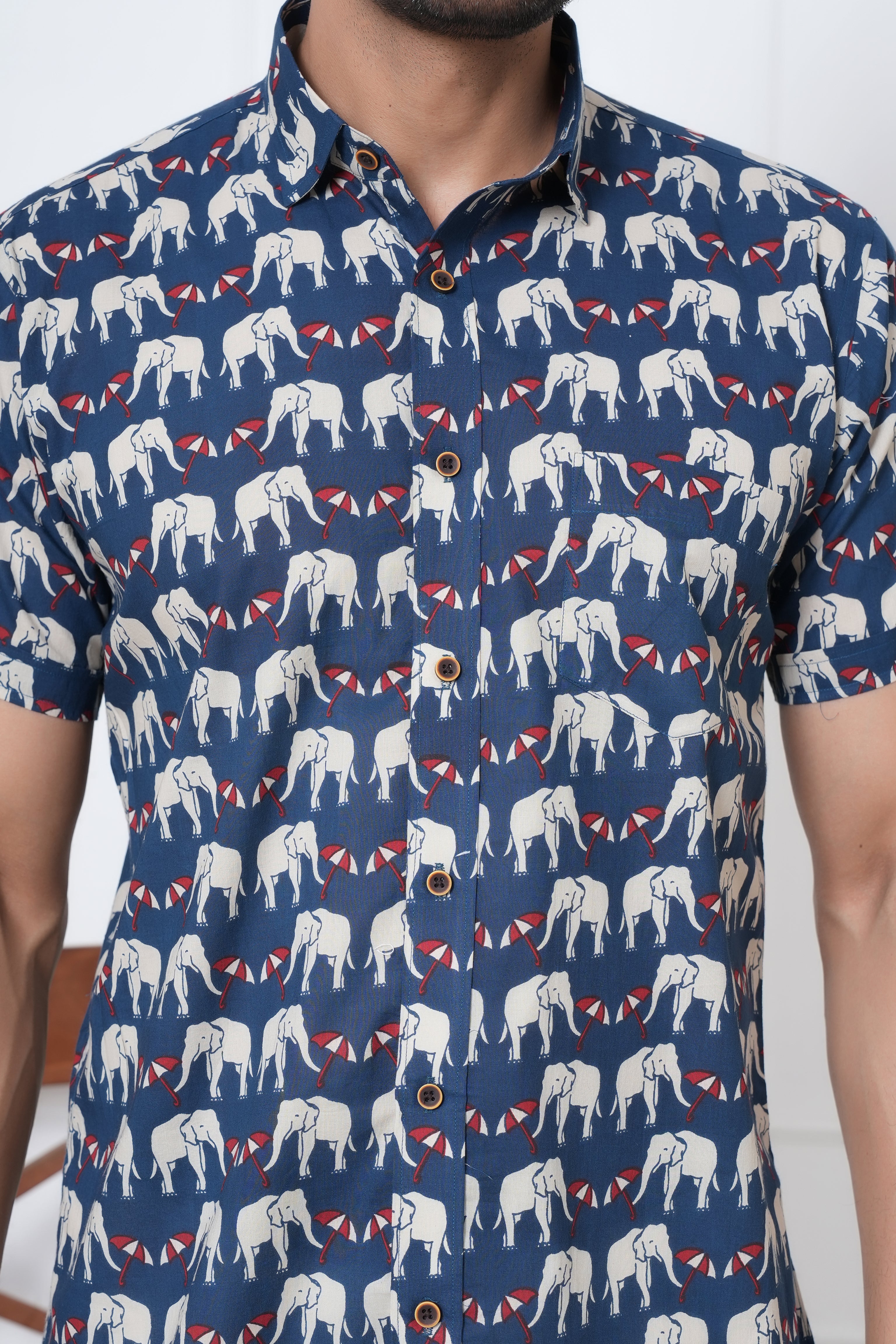 Cambric Fabric Men Half Shirt