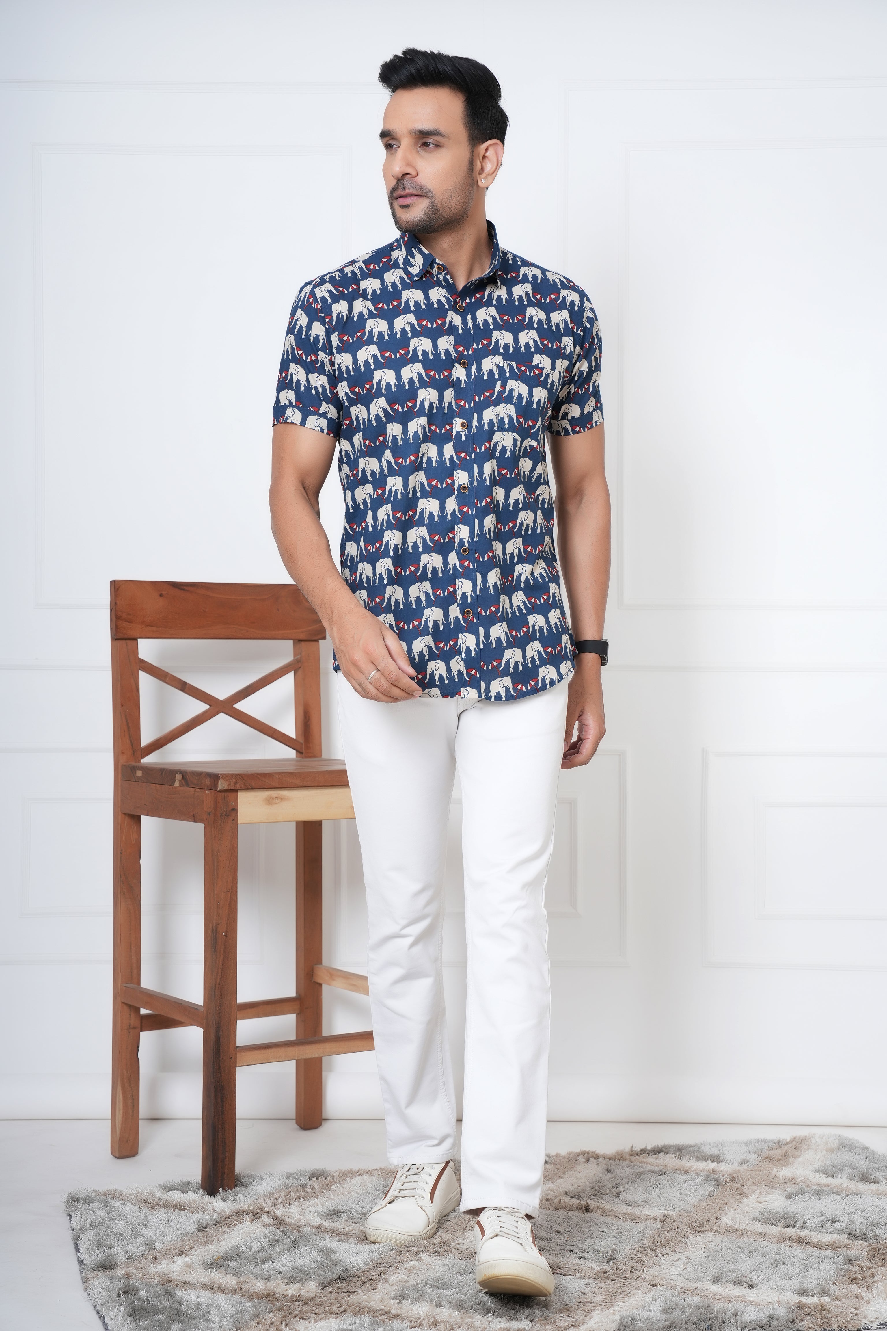 Cambric Fabric Men Half Shirt