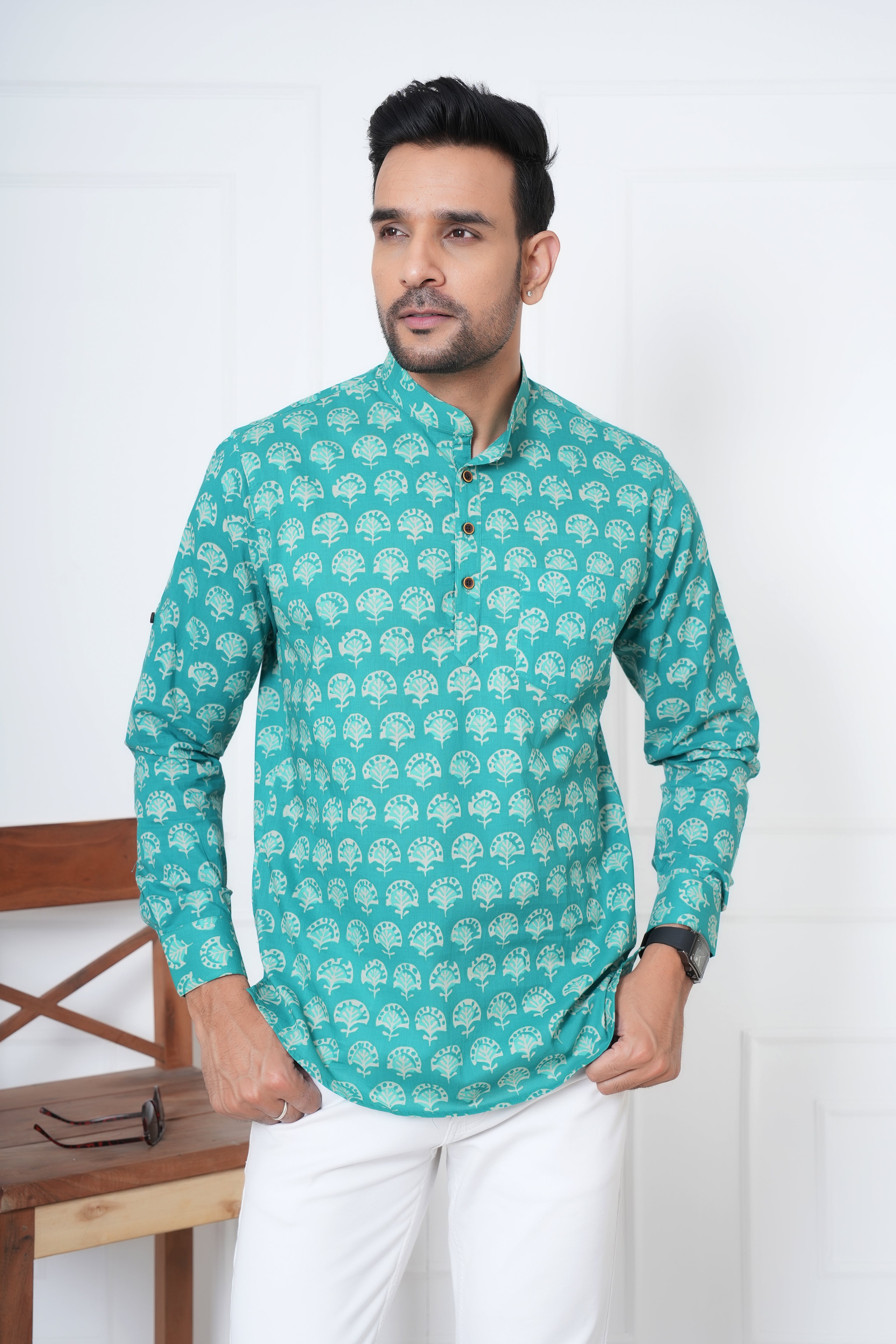 Cambric Fabric Men Short Kurta