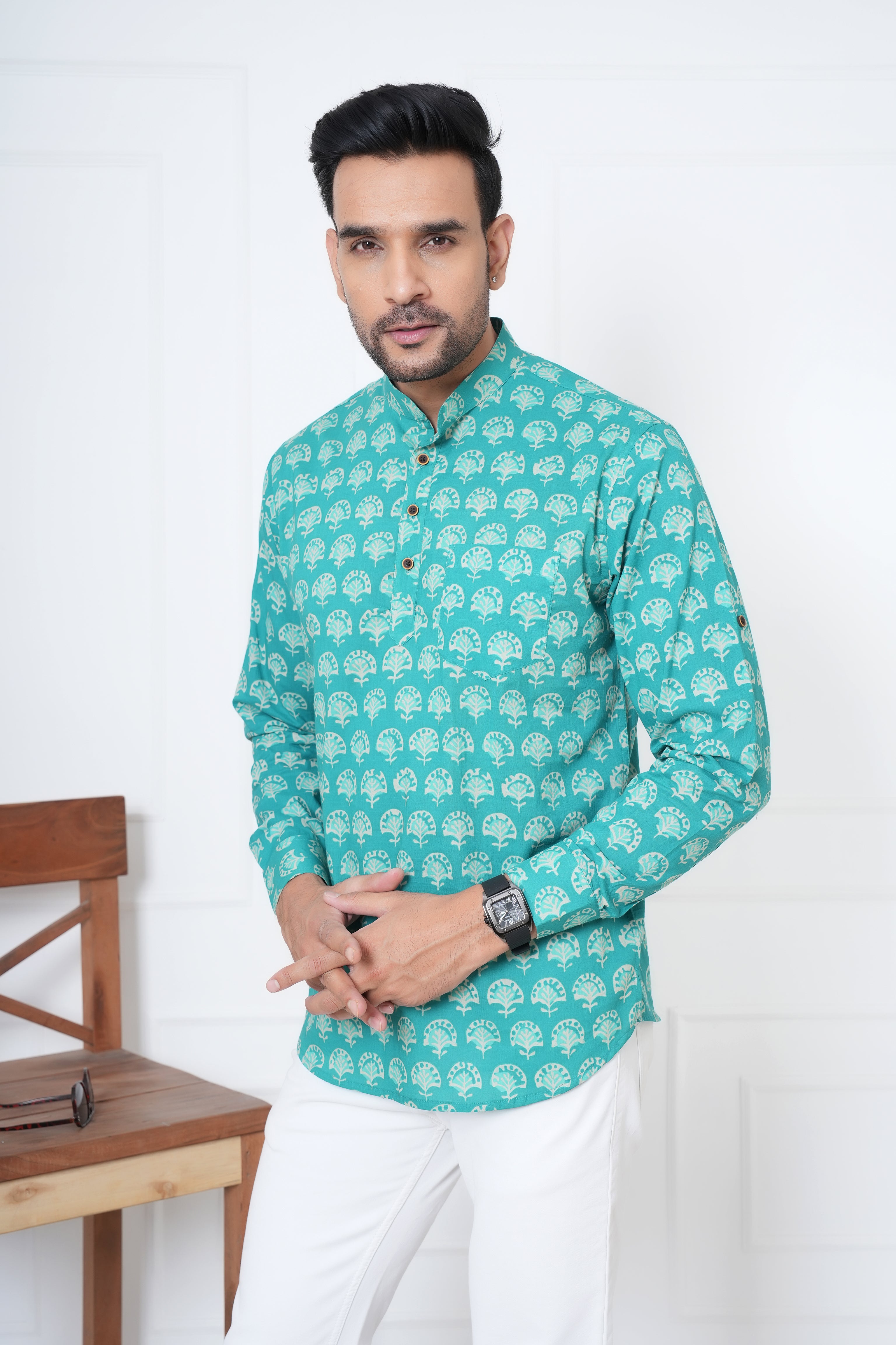 Cambric Fabric Men Short Kurta